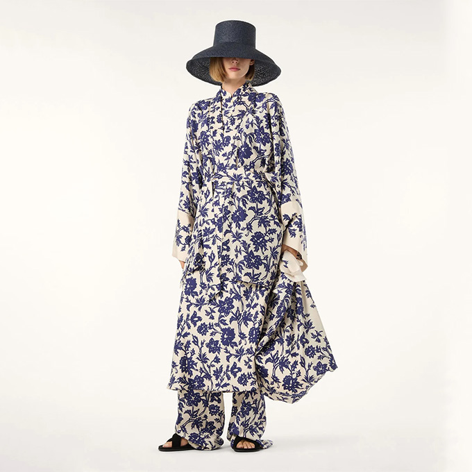 loro piana summer lotus print habutai silk mandarin collar shirt